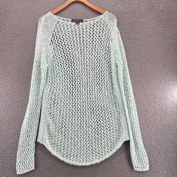 Tommy Bahama Sweater Womens Extra Large Blue Crochet Open Knit Linen Blend Beach - Picture 1 of 9